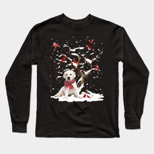 White Labrador Scarf Cardinal Snow Christmas Long Sleeve T-Shirt